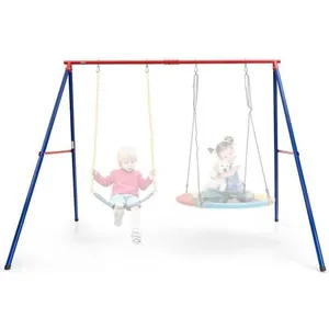 COSTWAY Portique de Balançoire pour 2 Enfants en Métal Structure en A ...Vendu parcdiscount