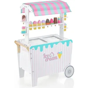 COSTWAY Marchande Enfants 12 Accessoires - Chariot à Crème Glacée en B... pas cher