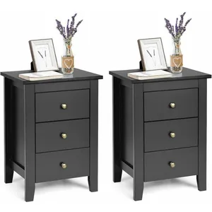 COSTWAY Lot de 2 Table de Nuit, Table de Chevet Moderne avec 3 Tiroirs, Pour Chambre à Coucher, 46 x 37 x 65 CM NoirVendu parcdiscount