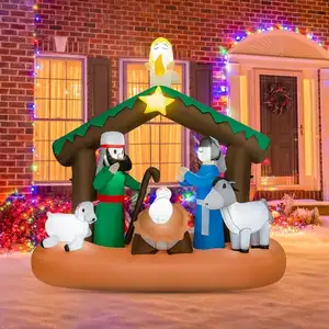 COSTWAY Décoration de Noël Gonflable de 180 cm, Décoration de Vacances avec Scène de la Naissance de Jésus Lumières led Intégrées, pour Intérieur/Extérieur, pas cher