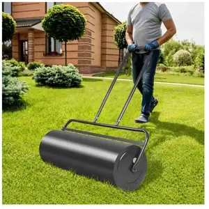 Rouleau à Gazon Jardin - GOPLUS - 48L Remblayage de Sable et de l’Eau - Diamètre 30CM - Poignée en Forme U Noir pas cher