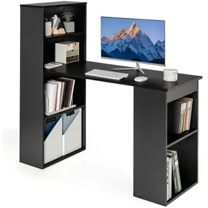 COSTWAY Bureau Informatique avec Bibliothèque, Table d'Ordinateur Haute de 75 cm avec Étagères de Rangement à 6 Niveaux, Noir pas cher