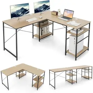 COSTWAY Bureau d'Angle - 151 x 151 x 75 CM - Ajustable à Bureau Droit,... pas cher
