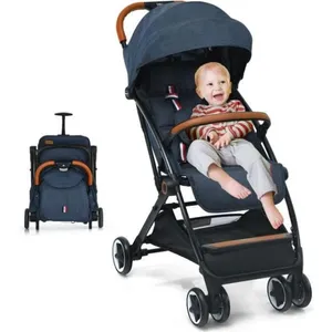 DREAMADE Poussette Bébé Pliante Rapide avec Lucarne, Dossier et Repose-Pieds Réglables, Harnais 5 Points, pour 0-3 Ans, Bleu pas cher