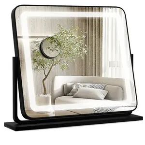 Miroir de Maquillage LED Lumineux Tactile - COSTWAY - Rotation 360° - 5x Grossissement - 3 Couleurs Eclairage pas cher