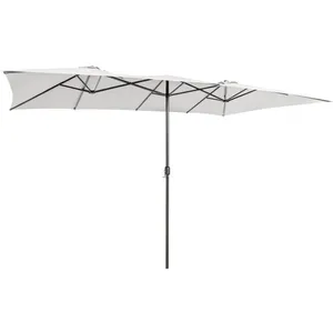 COSTWAY Parasol de Jardin Double XXL 426 x 265cm Poignée à Manivelle,Sommet Ventilé Polyester Structure Métallique à 10 Côtes Beige pas cher