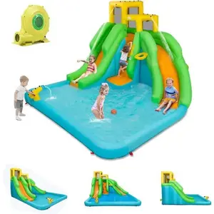 GOPLUS Château Gonflable avec Toboggan,Piscine,Mur d’Escalade,etc,Aire de Jeux Gonflable,pour 3 Enfants de 3-10 Ans,sans SouffleurVendu parcdiscount