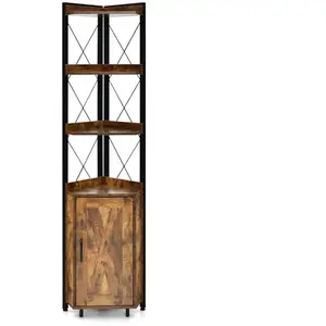 GOPLUS Étagère d'Angle à 6 Niveaux,Bibliothèque sur Pied Avec Étagère Réglable à 5 Niveaux et Kit Anti-Basculement,Marron Rustique pas cher