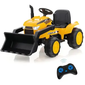 COSTWAY Tracteur Electrique 12V/7Ah Tractopelle pour Enfants, Télécomm... pas cher