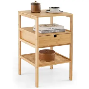 COSTWAY Table de Chevet en Bambou, avec Tiroir et 3 Étagères, 40 x 40 x 68 cm, , Table de Nuit , Salon, Chambre, Bureau, Naturel pas cher