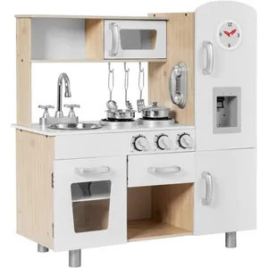 COSTWAY Cuisine Enfants en Bois 3 Ans+, Téléphone & Horloge Inclus, Lu... pas cher