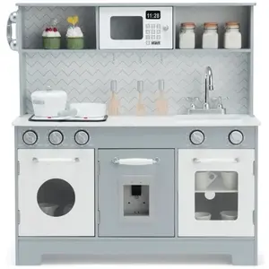 Costway Cuisine Enfant En Bois 3 Ans+, 6 Accessoires Effets Sonore Et ...