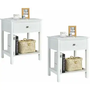 Costway Lot De 2 Table De Chevet À 2 Niveaux Style Moderne Simple 48 X 40 X 58 Cm Blanc pas cher