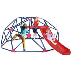 COSTWAY Toboggan avec Dôme d'Escalade Enfants 3-10 Ans, Station de Jeu... pas cher