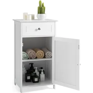 COSTWAY Meuble de Salle de Bain avec 1 Porte et Étagère Réglable à 3 P... pas cher