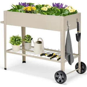COSTWAY Jardinière Surélevée sur Roulettes 65L avec Etagère Grillagée2... pas cher