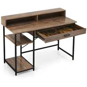 Bureau d'ordinateur industriel - COSTWAY - Support d'écran pour 2 PC - Marron pas cher