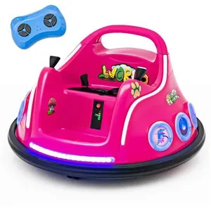 Costway 12v Auto Tamponneuse Electrique 360° Pour Enfants, Télécommande 2.4g, Avec Lumières Clignotantes & Musique, 3-8 Ans, RoseVendu parcdiscount