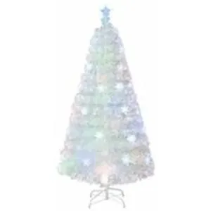 Sapin de Noël LED Blanc à Fibre Optique 120cm COSTWAY-Feuilles Irisées Flocon de Neige-18 Lumières Multicolores-Décoration Etoilée pas cher