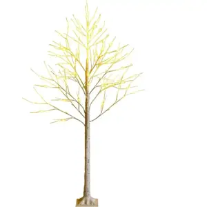 RELAX4LIFE Sapin de Noël Blanc 180cm Lumineux, Bouleau Artificiel avec 96 LED Chaud, Arbre de Noël Décoratif pour Maison/Commerce pas cher