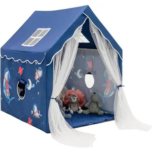GOPLUS Tente de Jeu Enfant avec Tapis Épais et 2 Fenêtres et Gaze, Tente Portable pour Chambre Salon,Âge 12+ Mois,BleuVendu parcdiscount