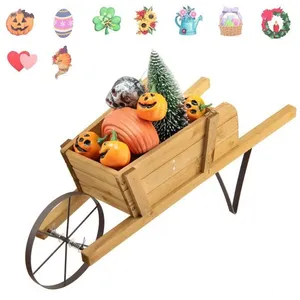 Costway Costway Brouette Décorative En Bois Pour Plantes Avec Roue Fle... pas cher
