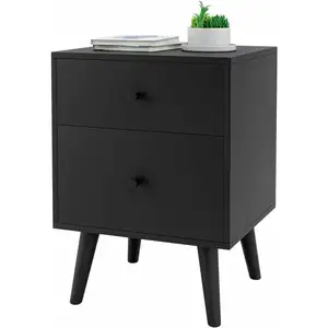 Costway Table De Chevet, Table De Nuit À 2 Tiroirs En Bois D¿Hévéa Massif De Style Moderne 46x 41 X 62 Cm, Noir pas cher