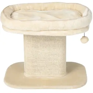 COSTWAY Arbre à Chat en Forme de Tour 50CM-Lit Grand Perchoir en Peluche-Pompons Suspendus-Tour à Gratter en Sisal pour Chaton-Beige pas cher