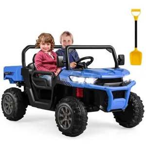 DREAMADE Voiture Électrique 2 Sièges Enfants 3-8Ans 12V-Tracteur Électrique avec Télécommande-Entrepôts Basculant-50KG Max-BleuVendu parcdiscount