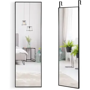 Miroir mural COSTWAY - Noir - 120 x 37 cm - Alliage d'aluminium - Crochets de suspension réglables pas cher