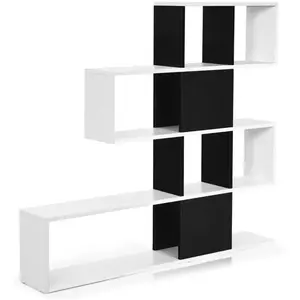 GOPLUS Bibliothèque sur Pied à 4 Niveaux,Meuble de Rangement en Forme Irrégulière avec Étagère Ouverte/Clôturés,Charge 20KG,Noir pas cher
