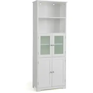 Costway Colonne Salle De Bain Avec 4 Portes 2 Compartiments Ouverts, Armoire Salle De Bain, Étagères Réglables, 60x30x163 Cm, Blanc pas cher