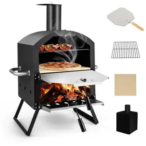 COSTWAY Four à Pizza Extérieur à 2 Couches Etagère du Milieu Amovible ...Vendu parcdiscount