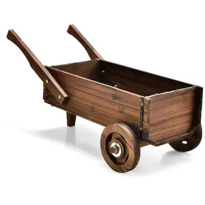 COSTWAY Brouette en Bois Décorative avec 2 Roues, Poignées,Trou de Dra... pas cher