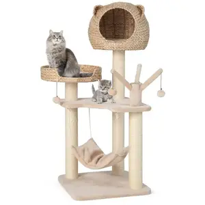 COSTWAY Arbre à Chat 121 CM à 5 Niveaux avec Boules et Hamac Suspendue... pas cher