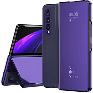 NO LOGO Coque pour Samsung Galaxy Z Fold 3 5G, Fonction de Support, Miroir Flip Ultra Mince Anti-Rayures Anti-Choc, Housse pour-Pourpre pas cher