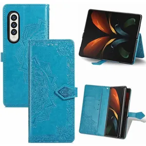 NO LOGO Coque Samsung Galaxy Z Fold 3 5G, Ultra Mince Étui à Rabat en Cuir PU Portefeuille Housse [Magnétique] [Fentes pour Cartes] (Bleu)Vendu parcdiscount