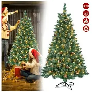 YUENFONG Sapin de Noël artificiel avec éclairage, effet neige, avec support en métal, sapin de Noël en PVC pour décoration de Noël (180 cm) pas cher