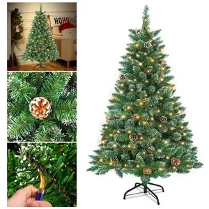 YUENFONG Sapin de Noël artificiel avec éclairage, effet neige - avec support en métal, sapin de Noël en PVC pour décoration de Noël (120 cm) pas cher