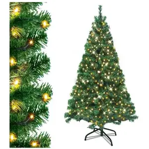 Sapin de Noël Artificiel - XMTECH - 210cm - 820 LED Blanc Chaud - 350 Branches PVC - Support Métal pas cher