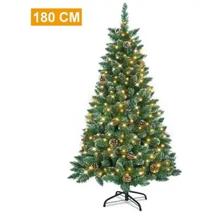 Sapin de Noël artificiel - UISEBRT - 180cm - 250 LED - Pommes de pin - Neige blanche pas cher