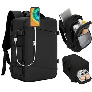 FONDUPIN Sac de Voyage,46x16x32cm Sac à Dos Voyage Cabine Avion avec Couche imperméable,Sac à Dos Pour Ordinateur de 15.6 Pouces-Noir