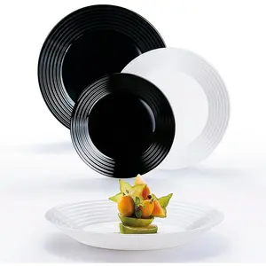 Service de table 18 pièces Harena noir et blanc - Luminarc - Opale Ext... pas cher