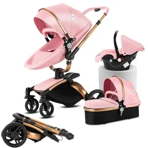 Poussette Magic ZC Poussette 3 en 1 Pousette Pousette trio 3 en 1 Cuir PU Rotation à 360°Paysage élevé 0-3 ans Jusquà 15kg Rose pas cher