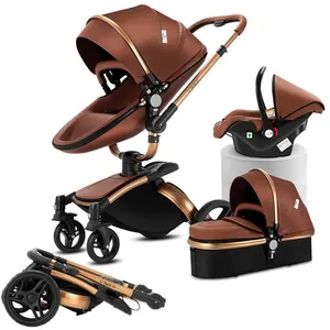 Poussette Magic ZC Poussette 3 en 1 Pousette Pousette trio 3 en 1 Cuir PU Rotation à 360° Pliage en un clic Paysage élevé Orange pas cher