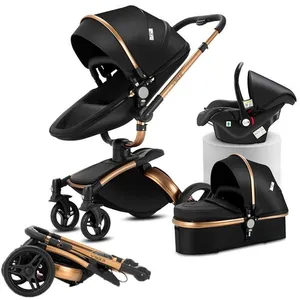 Poussette Magic ZC Poussette 3 en 1 Pousette Pousette trio 3 en 1 Pliage automatique Cuir PU Rotation à 360° Avec Grand panier Noir pas cher
