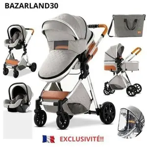 BAZARLAND30.Poussette 3 en 1 Bébé Combinée Siège-Auto Nacelle Trio Rév... pas cher