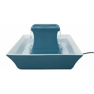 PetSafe Fontaine à eau en Céramique pour Chats et Chiens avec filtres inclus, Distributeur Eau silencieux Drinkwell Pagoda pour Animaux 2 L, 2 Becs Verseur, facile à nettoyer, Bleu