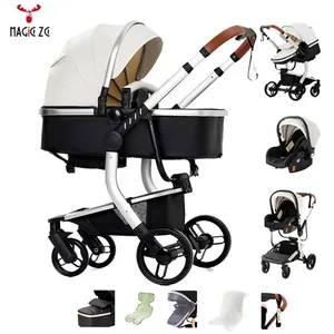 Poussette cosy voyage 3 en 1 - Magic ZC - Poussette de luxe, poussette bebe 0 a 3 ans, Poussettes PU Leather, 5 cadeaux - 518 Blanc pas cher