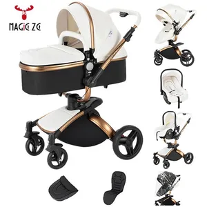 Magic ZC Poussette bebe cosy 3 en 1 - Poussette de luxe, Poussette combinées pliage automatique, 360° Rotation, grand panier, Blanc pas cher